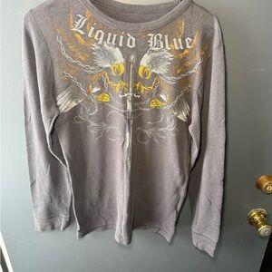Liquid Blue Gray Graphic Long Sleeve Shirt (Men’s Small)